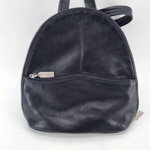 Tignanello Black‎ Genuine Leather Mini Backpack Purse Adjustable Straps Pocket